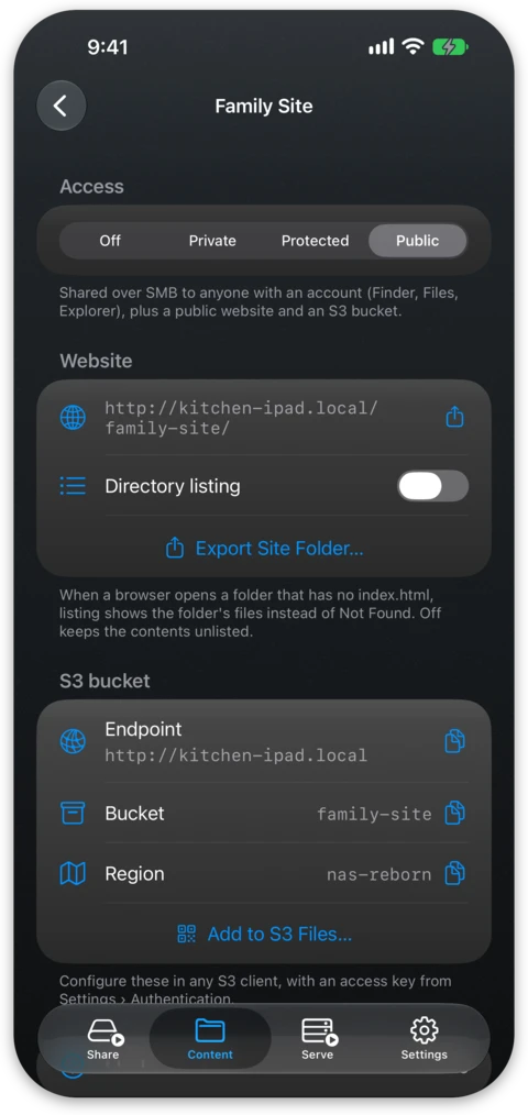 The screen of a public folder serving a website